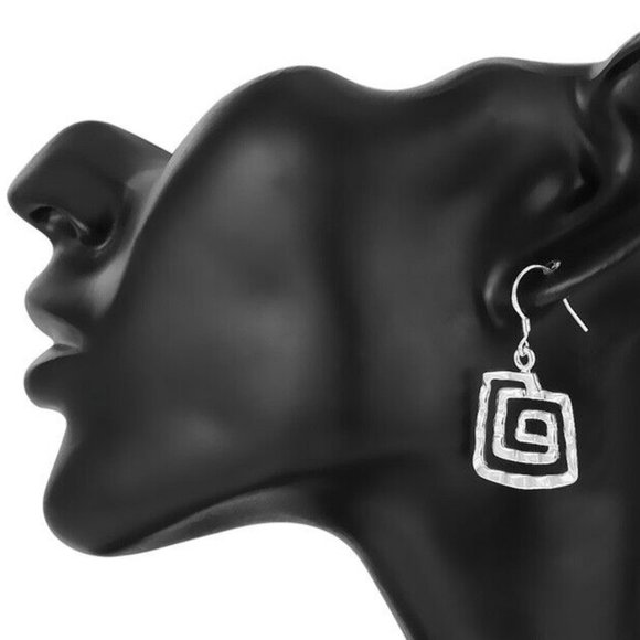 925 STERLING SILVER Stamped Modernist Rippled Textured Geometric Square EARRINGS - Picture 5 of 10